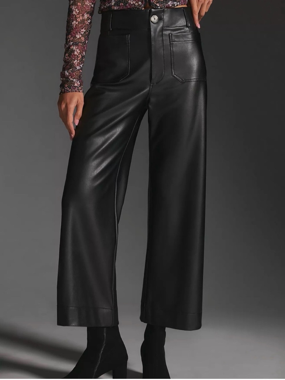 Maeve by Anthropology Colette Black Faux Leather Wide-Leg Trouser size 24
